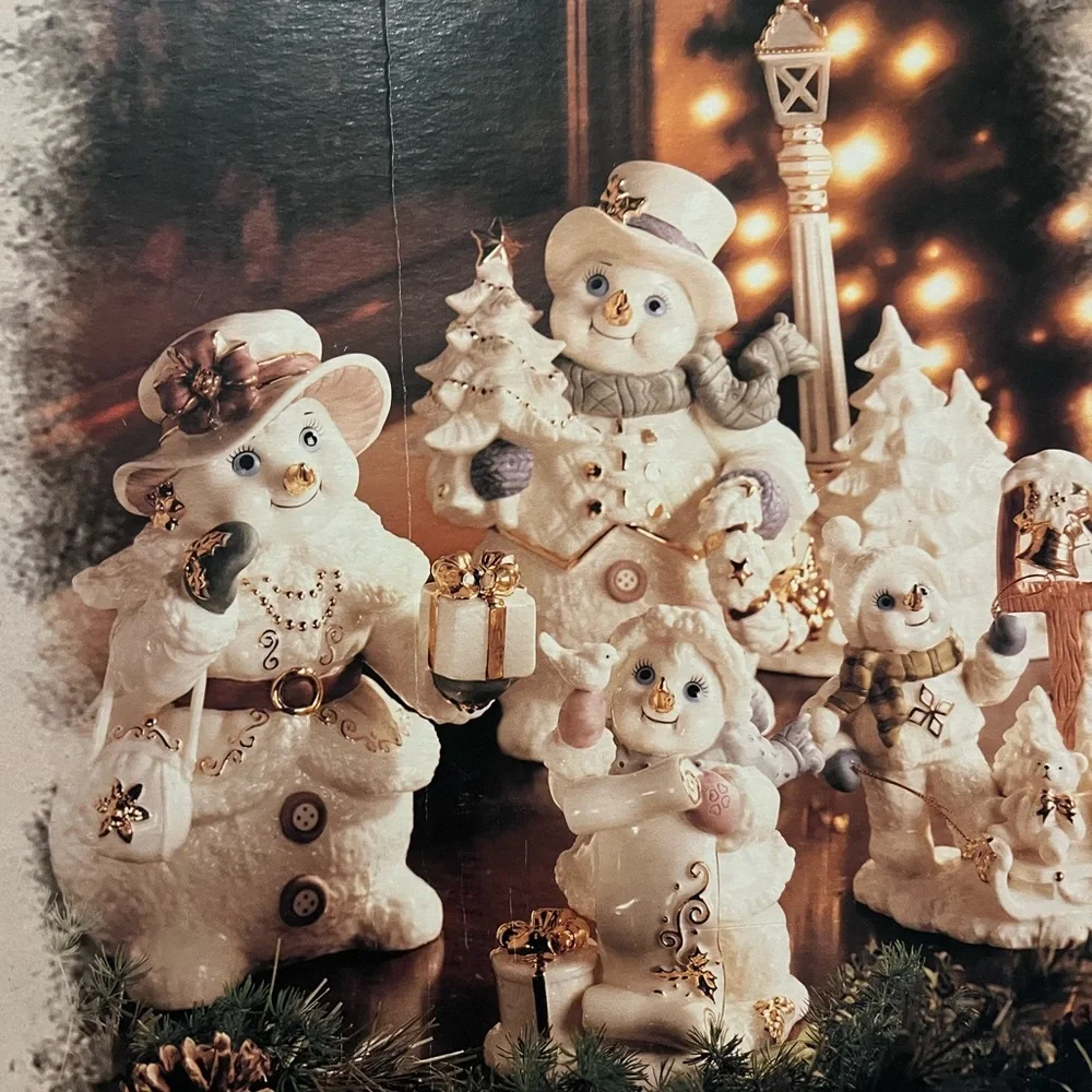 Grandeur Noel Porcelain Snowman Family Figurines Set 2001 Collector’s Edition